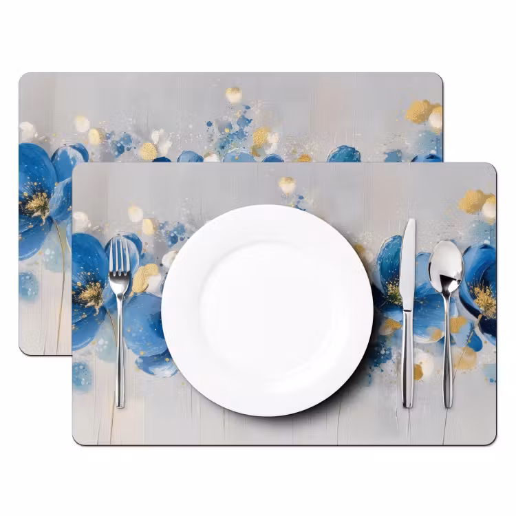 Bloemen - Blauw - Abstract Placemat vinyl groot -zzsfeer2_Kitchenyeah-website