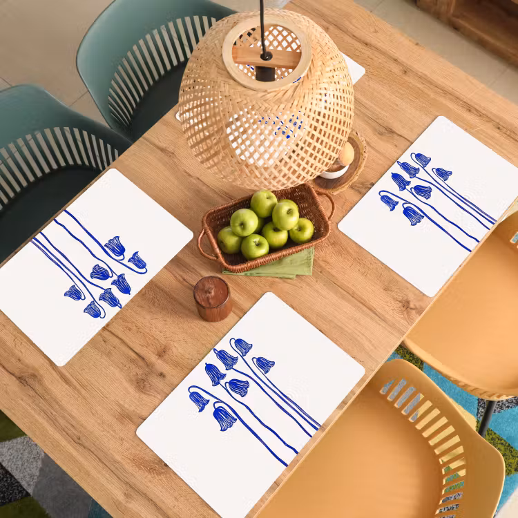 Bloemen - Blauw - Lijnen - Bloemblaadjes Placemat vinyl groot -zzsfeer5_Kitchenyeah-website