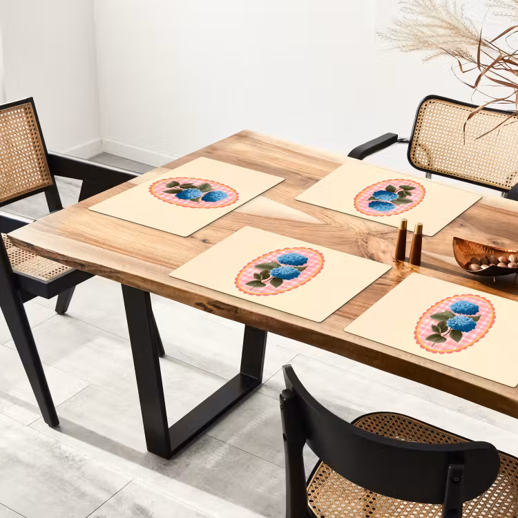 Bloemen - Blauw - Lijst - Bladeren Placemat vinyl groot -zzsfeer4_Kitchenyeah-website