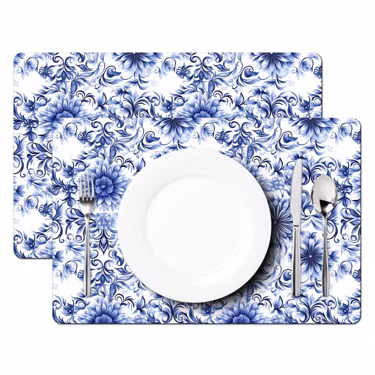 Bloemen - Blauw - Patroon - Wit Placemat vinyl groot 368 -zzsfeer2_Kitchenyeah-website
