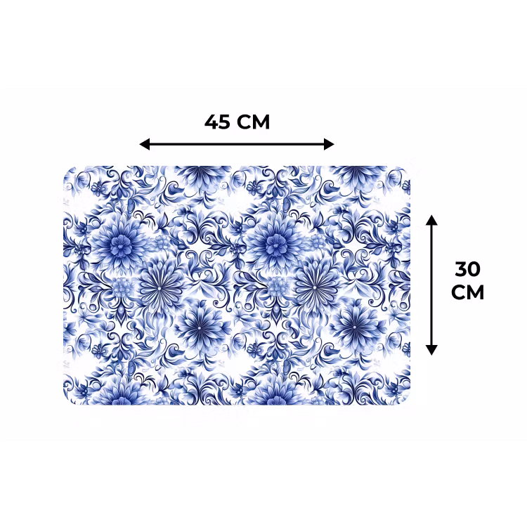 Bloemen - Blauw - Patroon - Wit Placemat vinyl groot 368 -specs
