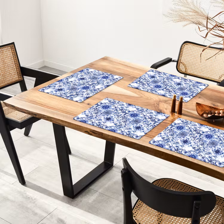 Bloemen - Blauw - Patroon - Wit Placemat vinyl groot 368 -zzsfeer4_Kitchenyeah-website