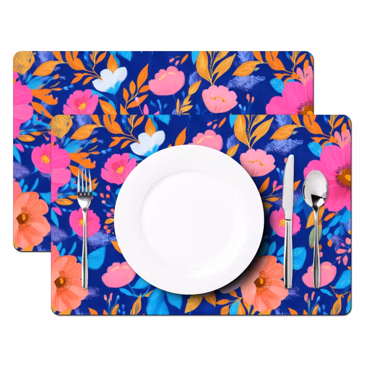 Bloemen - Blauw - Roze Placemat vinyl groot -zzsfeer2_Kitchenyeah-website