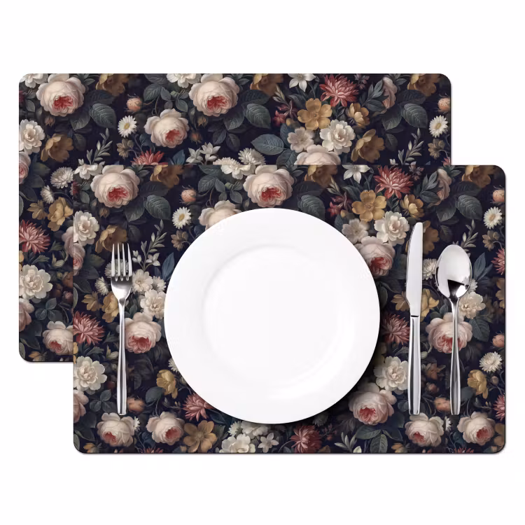 Bloemen - Boeket - Botanisch - Vintage - Donkere achtergrond Placemat vinyl groot -zzsfeer2_Kitchenyeah-website