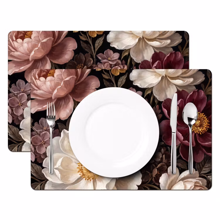Bloemen - Boeket - Klassiek - Donker - Rood Placemat vinyl groot -zzsfeer2_Kitchenyeah-website