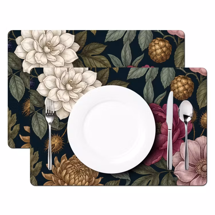 Bloemen - Botanisch - Illustratie - Donker - Vintage Placemat vinyl groot -zzsfeer2_Kitchenyeah-website