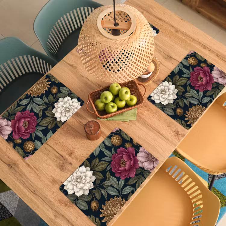 Bloemen - Botanisch - Illustratie - Donker - Vintage Placemat vinyl groot -zzsfeer5_Kitchenyeah-website