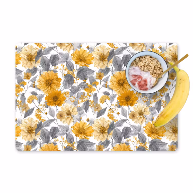 Bloemen - Botanisch - Elegant - Okergeel - Grijs Placemat vinyl groot 368 -zzzproduct_Kitchenyeah-website