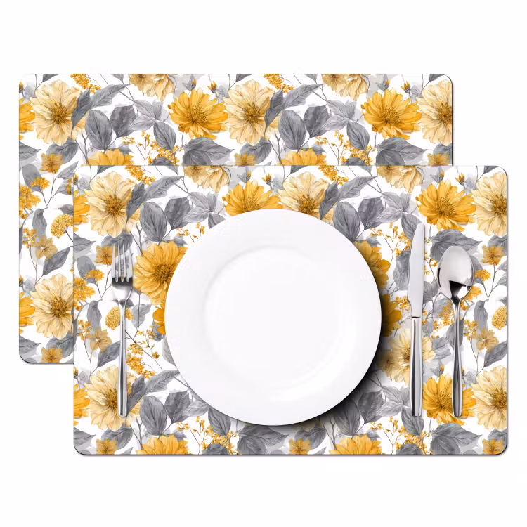 Bloemen - Botanisch - Elegant - Okergeel - Grijs Placemat vinyl groot 368 -zzsfeer2_Kitchenyeah-website