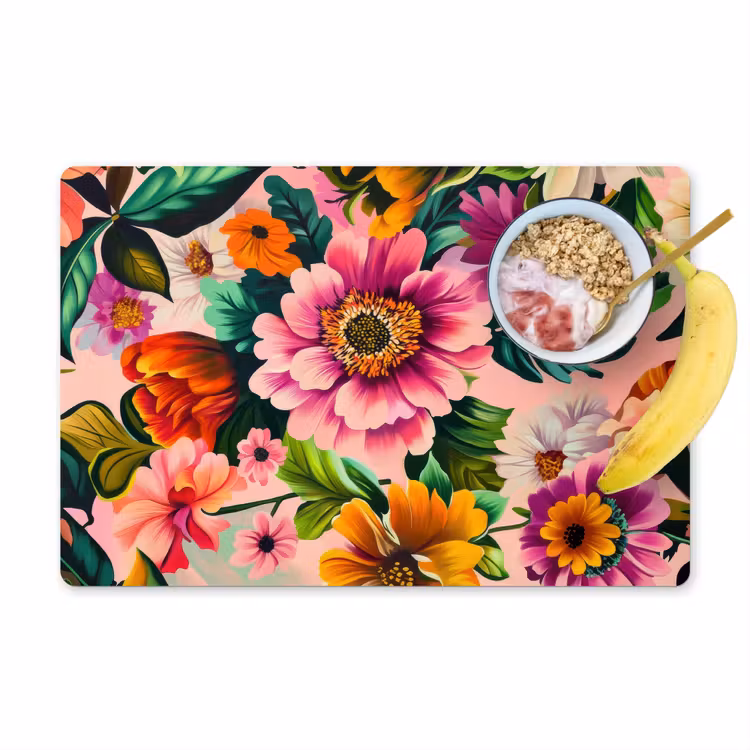 Bloemen - Kleurrijk - Roze Placemat vinyl groot -zzzproduct_Kitchenyeah-website