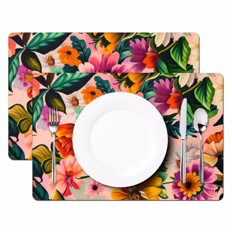 Bloemen - Kleurrijk - Roze Placemat vinyl groot -zzsfeer2_Kitchenyeah-website