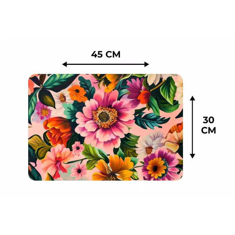 Bloemen - Kleurrijk - Roze Placemat vinyl groot -specs