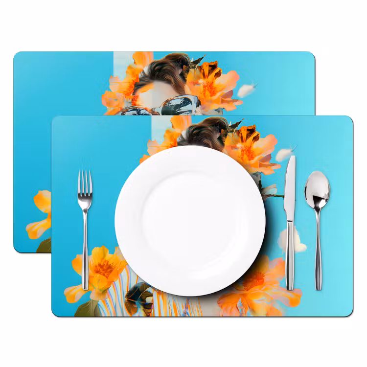 Bloemen - Vrouw - Zonnebril - Blauw Placemat vinyl groot -zzsfeer2_Kitchenyeah-website