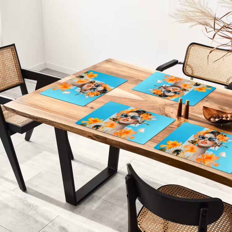 Bloemen - Vrouw - Zonnebril - Blauw Placemat vinyl groot -zzsfeer4_Kitchenyeah-website