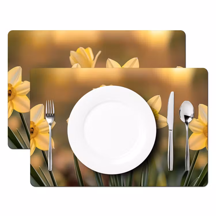 Bloemen - Geel - Wazig Placemat vinyl groot -zzsfeer2_Kitchenyeah-website