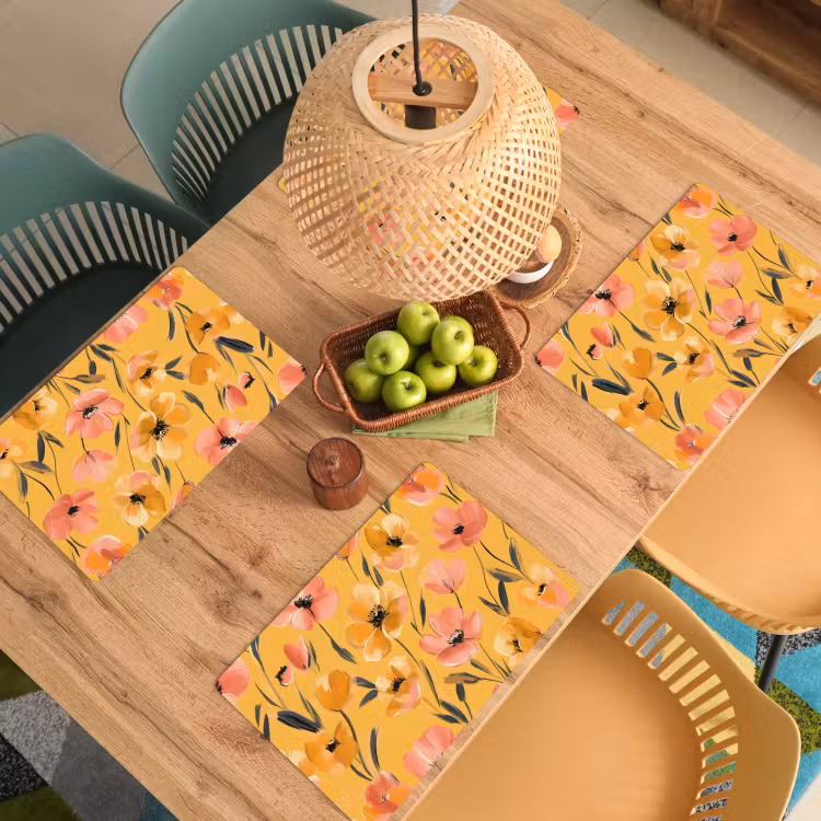 Bloemen - Geschilderd - Geel Placemat vinyl groot -zzsfeer5_Kitchenyeah-website
