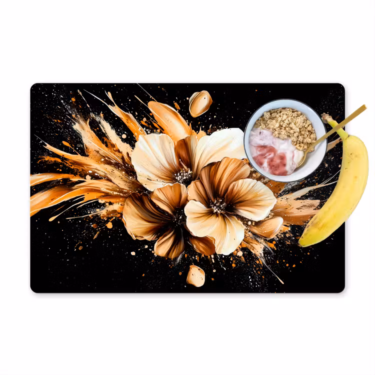 Bloemen - Goud - Graffiti - Zwart - Abstract Placemat vinyl groot -zzzproduct_Kitchenyeah-website