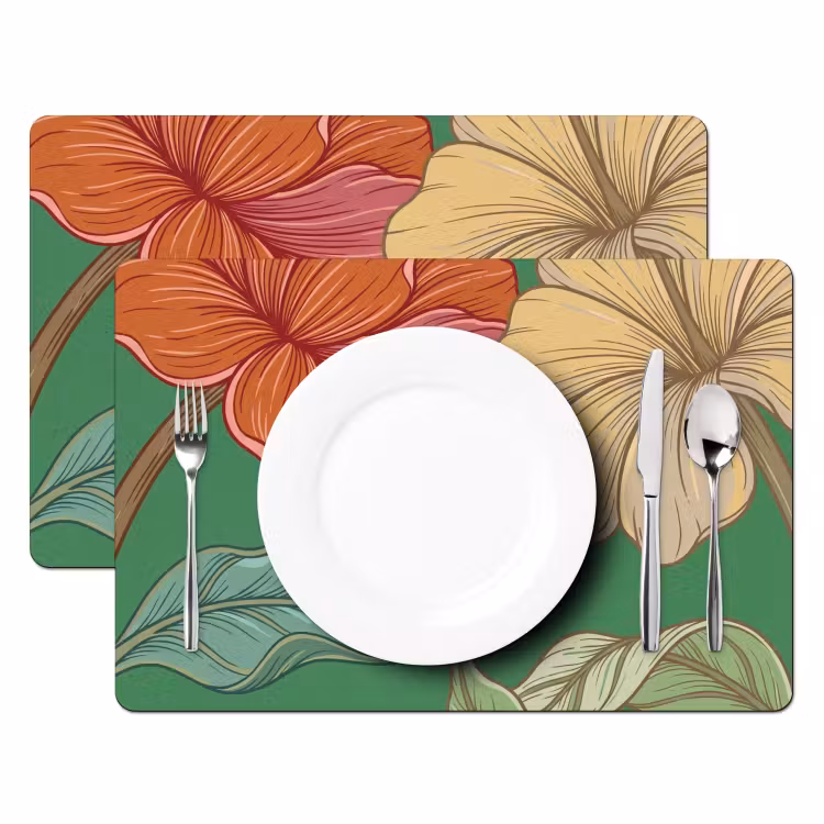 Tischset - 6 Stück - Blumen – Grün – Illustration - Bloemen - Groen - Illustratie Placemat vinyl groot