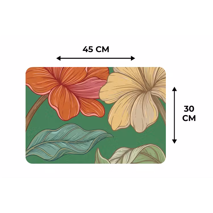 Tischset - 6 Stück - Blumen – Grün – Illustration - Bloemen - Groen - Illustratie Placemat vinyl groot