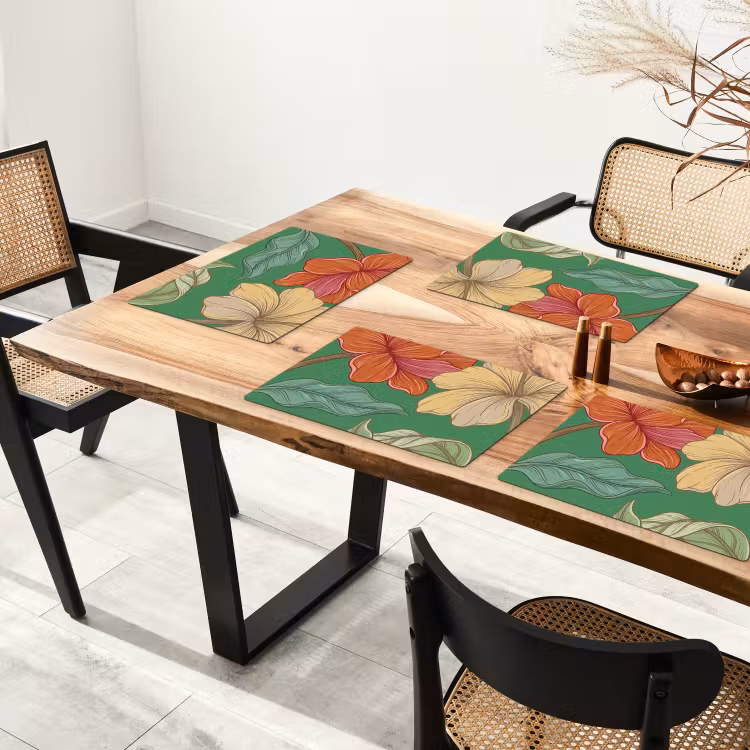 Tischset - 6 Stück - Blumen – Grün – Illustration - Bloemen - Groen - Illustratie Placemat vinyl groot