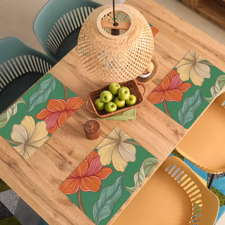 Tischset - 6 Stück - Blumen – Grün – Illustration - Bloemen - Groen - Illustratie Placemat vinyl groot