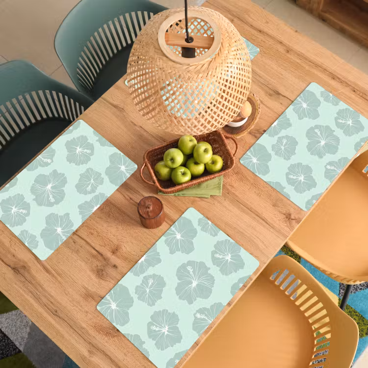 Bloemen - Hibiscus - Mint Placemat vinyl groot 368 -zzsfeer5_Kitchenyeah-website
