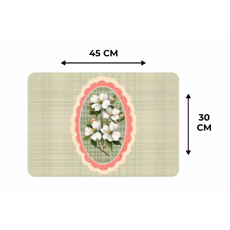 Bloemen - Illustratie - Geruit - Groen Placemat vinyl groot -specs