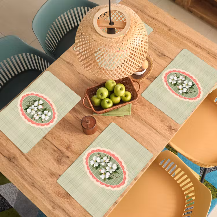 Bloemen - Illustratie - Geruit - Groen Placemat vinyl groot -zzsfeer5_Kitchenyeah-website