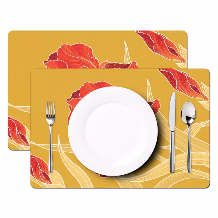 Tischset - 6 Stück - Blumen – Illustration – Rot - Bloemen - Illustratie - Rood Placemat vinyl groot