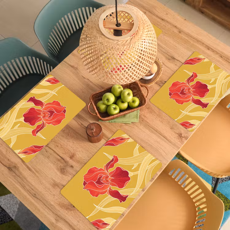 Tischset - 6 Stück - Blumen – Illustration – Rot - Bloemen - Illustratie - Rood Placemat vinyl groot