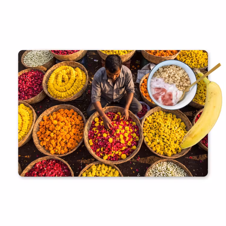Tischset - 6 Stück - Blumen – Markt – Bunt - Bloemen - Markt - Kleurrijk Placemat vinyl groot