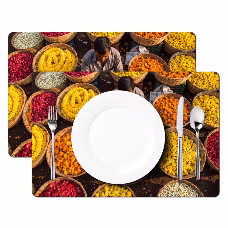 Tischset - 6 Stück - Blumen – Markt – Bunt - Bloemen - Markt - Kleurrijk Placemat vinyl groot