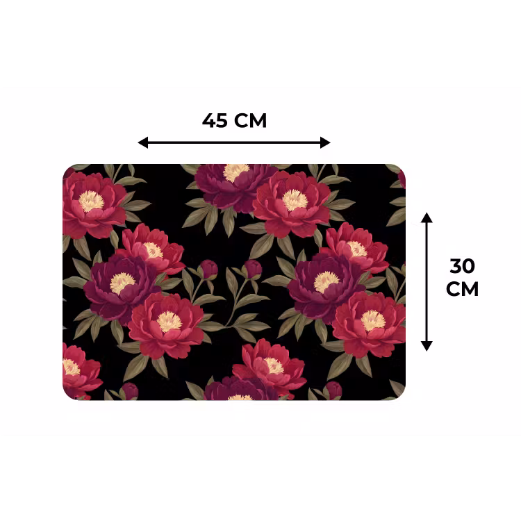Bloemen - Patroon - Botanisch - Rood - Zwart Placemat vinyl groot -specs