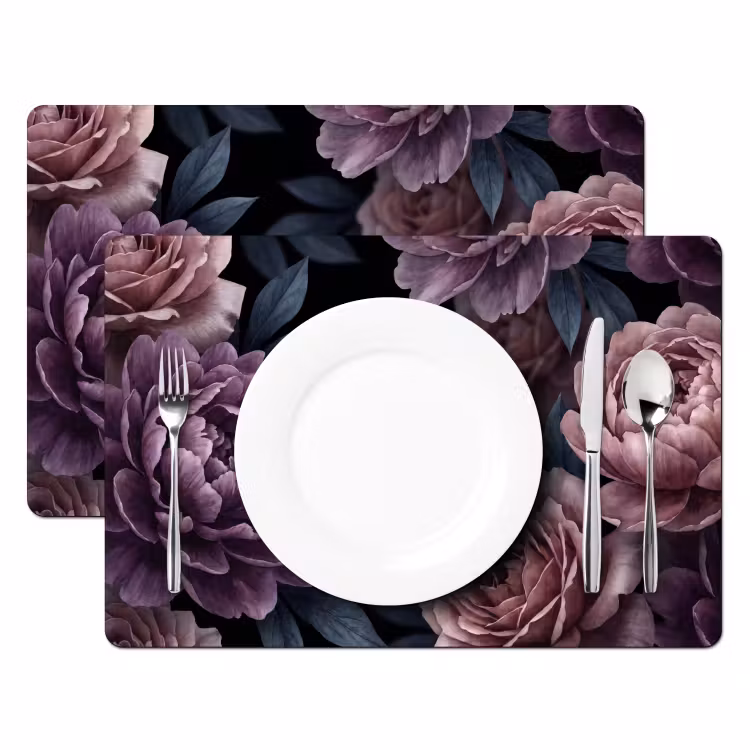 Bloemen - Patroon - Donker - Botanisch - Paars Placemat vinyl groot -zzsfeer2_Kitchenyeah-website