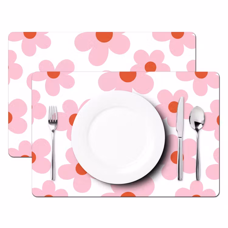 Bloemen - Patroon - Modern - Roze - Wit Placemat vinyl groot -zzsfeer2_Kitchenyeah-website