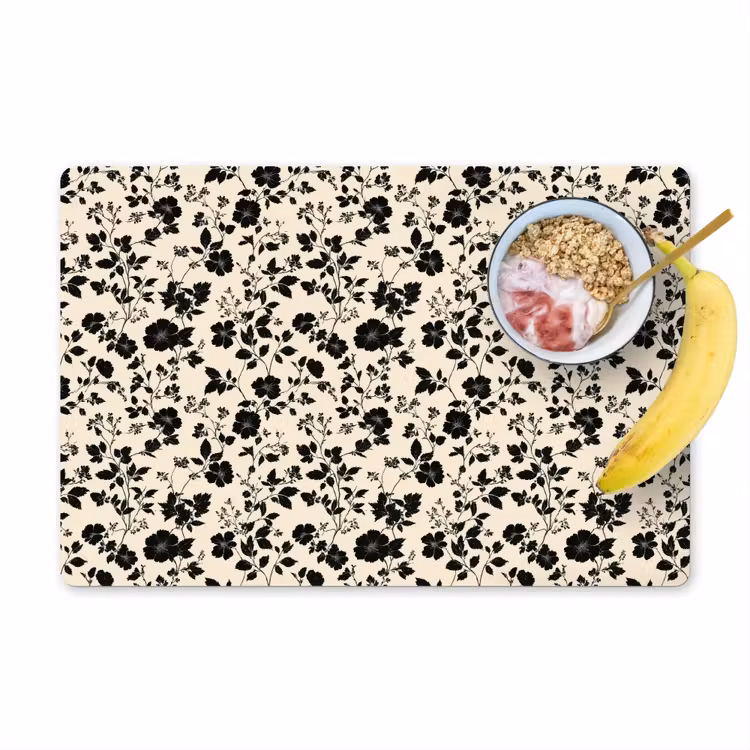 Bloemen - Dessin - Zwart Placemat vinyl groot 368 -zzzproduct_Kitchenyeah-website