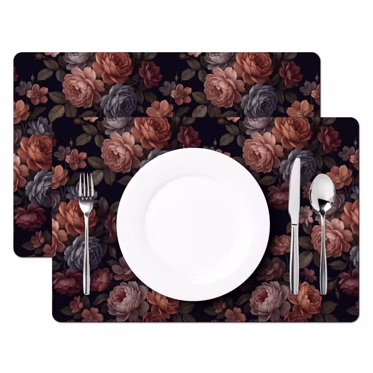 Bloemen - Patroon - Vintage - Donker - Roze Placemat vinyl groot -zzsfeer2_Kitchenyeah-website