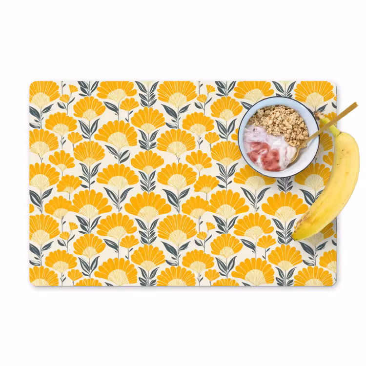Bloemen - Retro - Botanisch - Okergeel - Grijs Placemat vinyl groot 368 -zzzproduct_Kitchenyeah-website