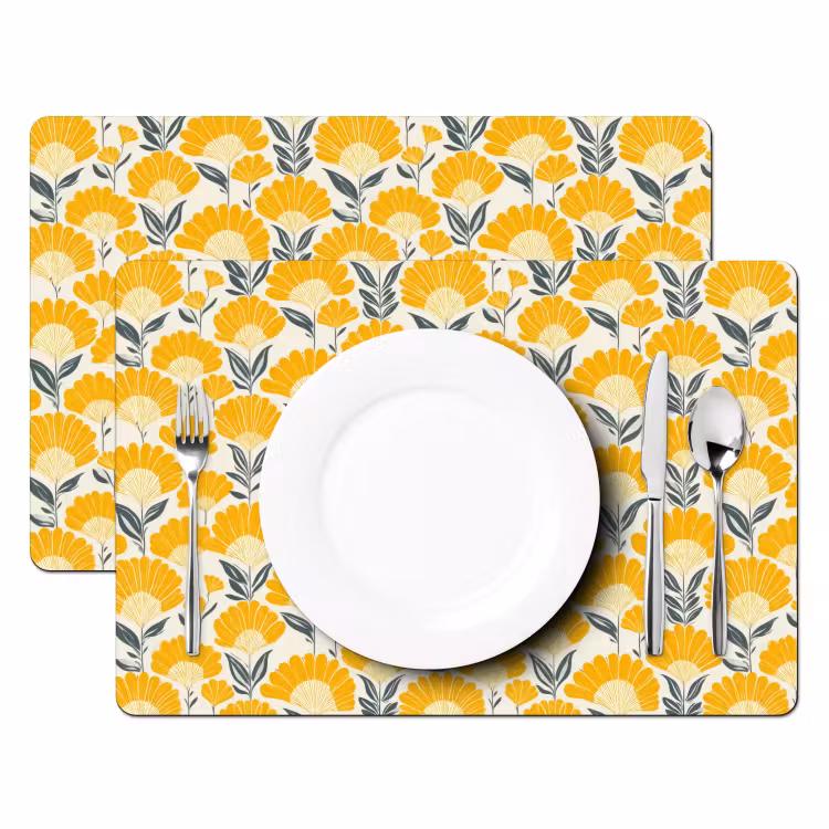 Bloemen - Retro - Botanisch - Okergeel - Grijs Placemat vinyl groot 368 -zzsfeer2_Kitchenyeah-website