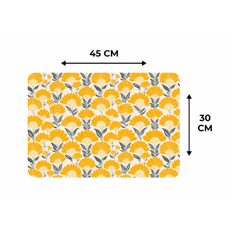 Bloemen - Retro - Botanisch - Okergeel - Grijs Placemat vinyl groot 368 -specs