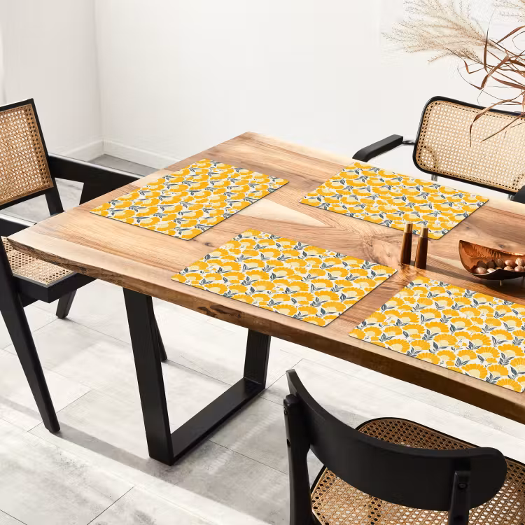 Bloemen - Retro - Botanisch - Okergeel - Grijs Placemat vinyl groot 368 -zzsfeer4_Kitchenyeah-website
