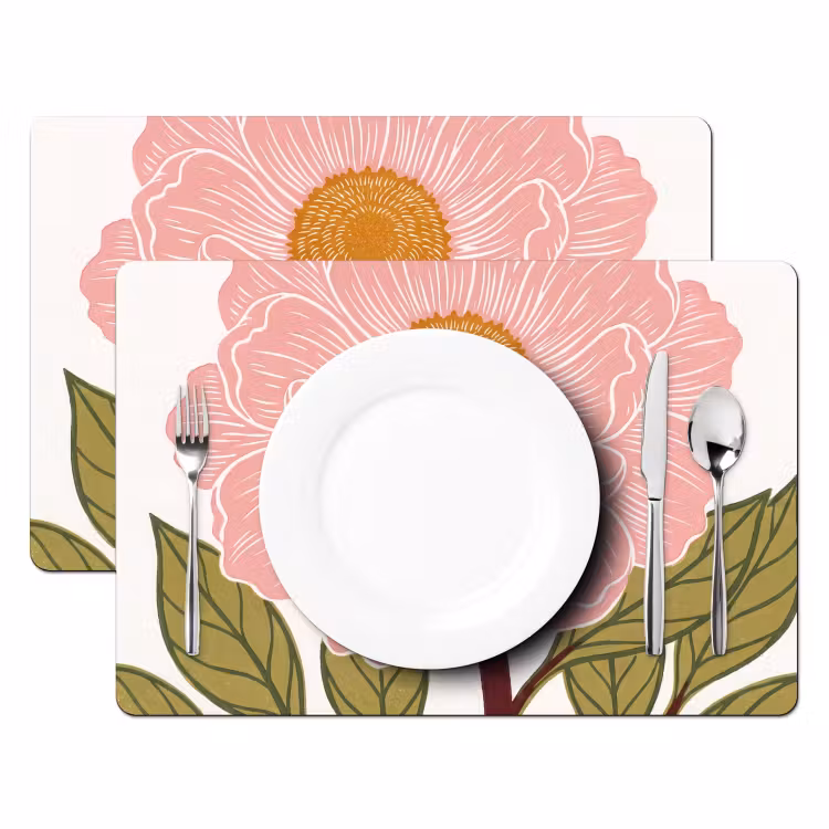 Tischset - 6 Stück - Blumen – Rosa – Illustration - Bloemen - Roze - Illustratie Placemat vinyl groot