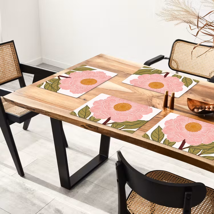 Tischset - 6 Stück - Blumen – Rosa – Illustration - Bloemen - Roze - Illustratie Placemat vinyl groot
