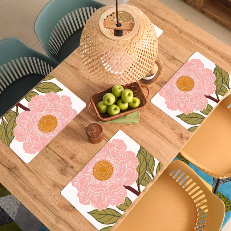Tischset - 6 Stück - Blumen – Rosa – Illustration - Bloemen - Roze - Illustratie Placemat vinyl groot