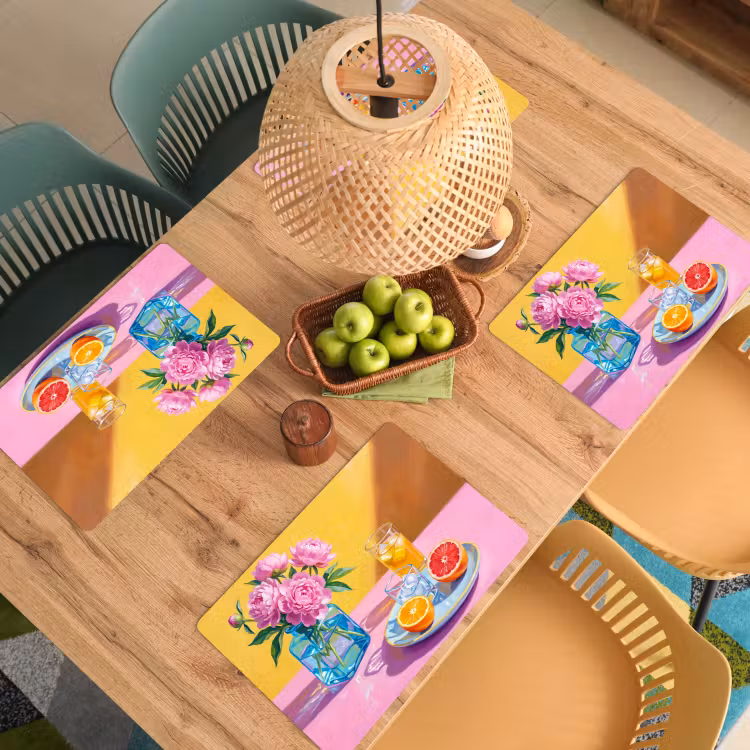 Tischset - 6 Stück - Blumen – Rosa – Modern - Bloemen - Roze - Modern Placemat vinyl groot