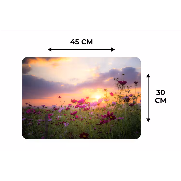 Bloemen - Roze - Zonsondergang - Natuur - Weide - Horizon Placemat vinyl groot -specs