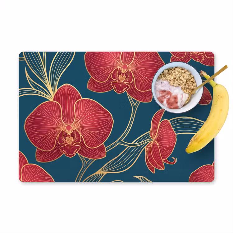 Tischset - 6 Stück - Blumen – Rot – Gold - Bloemen - Rood - Goud Placemat vinyl groot