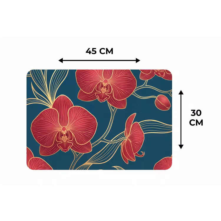 Tischset - 6 Stück - Blumen – Rot – Gold - Bloemen - Rood - Goud Placemat vinyl groot