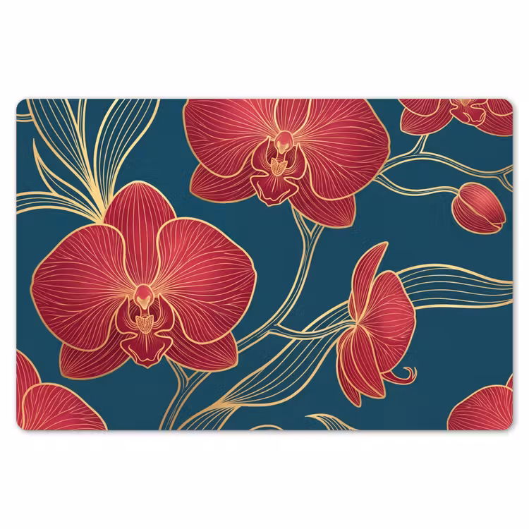 Tischset - 6 Stück - Blumen – Rot – Gold - Bloemen - Rood - Goud Placemat vinyl groot