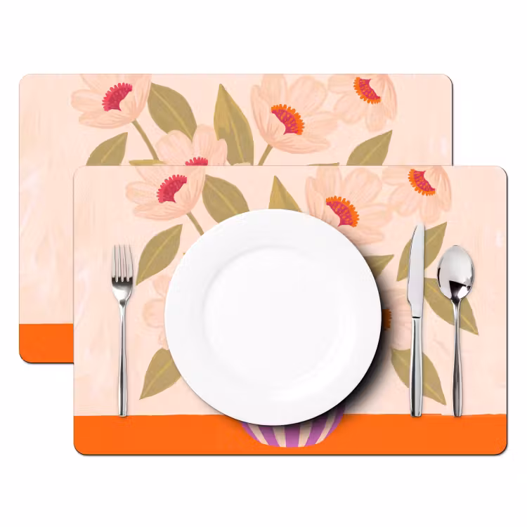 Bloemen - Vaas - Abstract - Paars - Oranje Placemat vinyl groot -zzsfeer2_Kitchenyeah-website